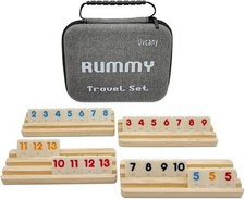 Mini Travel Rummy Cube Set with 4 Wooden Racks, 106 Game Tiles...