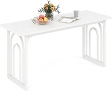 Image of Dining Table Rectangular 160cm White Large Metal Legs Adjustable Pads Kitchen