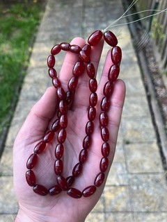 Vintage Phenolic Cherry Amber Bakelite Bead Necklace Faturan 30.1 Gram Marbled