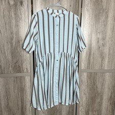 ICHI Shirt Dress Women Size S Hayden Button Front Striped Short Sleeve Blue