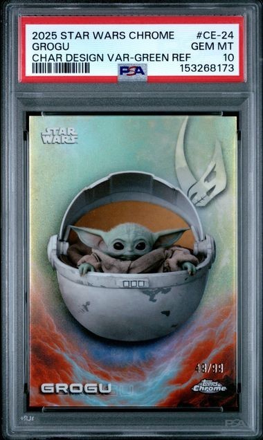 2025 TOPPS STAR WARS CHROME CHARACTER DESIGN VARIATION GROGU GREEN #CE-24 PSA 10