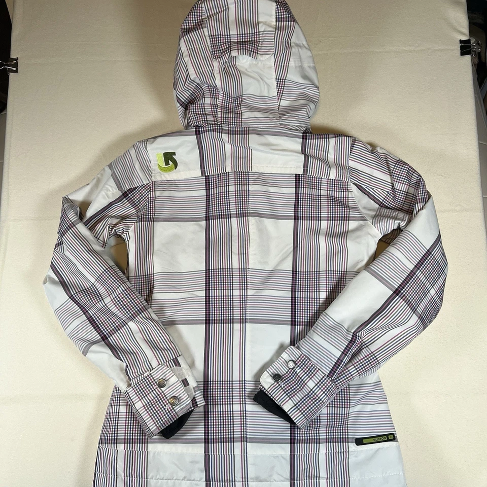 Burton DRYRIDE Women’s White Plaid Snowboard Ski Hooded Jacket Size Small - Image 2 of 4
