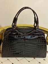 VTG Bottega Veneta Purse Bag Croc Crocodile Embossed Patent Leather Italy