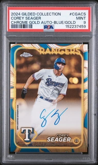 2024 Topps Gilded Collection Corey Seager Chrome Gold Auto Blue Gold /50 PSA 9 view 1