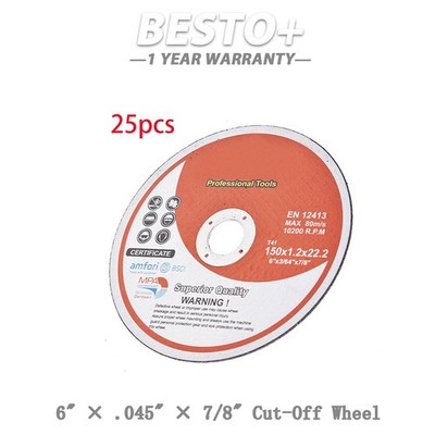 25 Pack 6'' x .045'' x 7/8'' Cut-off Wheel - Metal & Stainless Steel Cutting Discs