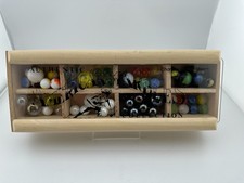 Authentic American Marbles Wooden Display Box Assorted Glass Marbles VG