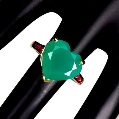 925 Silberring Herz Aventurin 13mm Rubin Edelstein Schmuck Ringgröße 7