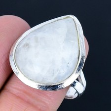 Resplendent Rainbow Moonstone Gemstone 925 Sterling Silver Ring Size 10