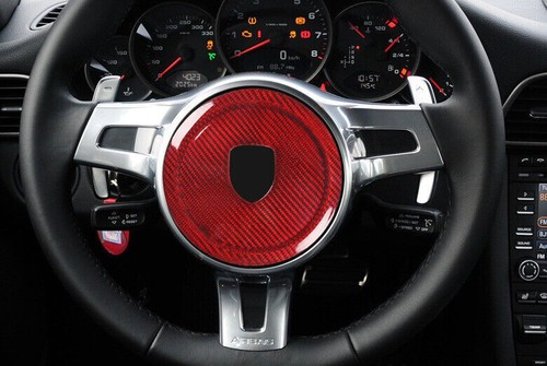 For Porsche Panamera 2010-16 Dry Red Carbon Fiber Steering Wheel Horn Ring Cover - Picture 5 of 8