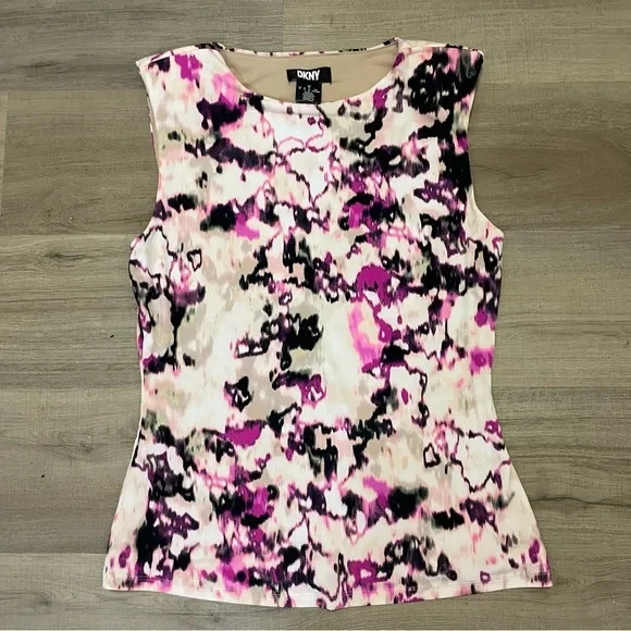 DKNY padded-shoulder abstract pattern shell top, … - image 1