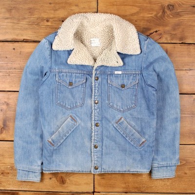 Vintage Sedge Field Trucker Jacke M 90er Sherpa gefüttert Druckknopf USA Made blau