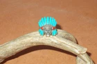 VINTAGE SILVER INDIAN FACE HEADDRESS RING WITH TURQUOISE & CORAL SIZE 10