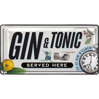 LANOLU Blechschild Gin und Tonic Cocktail Bar Retro - 17x34cm