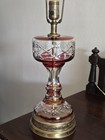 Rare Vtg Clear And Iridescent Cranberry Red Flash Glass Lamp Reticulated Base — photo 1