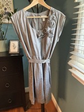 Loft Gray Women’s Sun Dress with Scoop Neck Cap Sleeves 100% Cotton Size 6 EUC