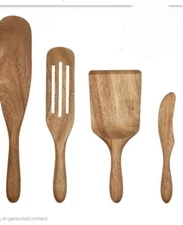 Mad Hungry Acacia Wood Spurtle 4 Pc Kitchen Utensil Wooden Spoons Set By KALORIK