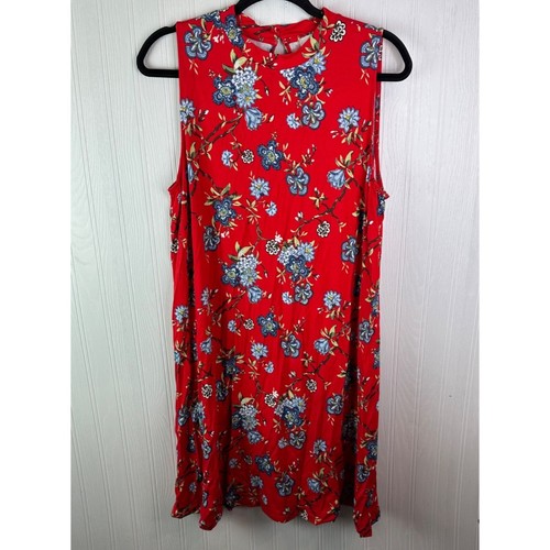 Loft Red Sleeveless Dress Floral Print Size Large NWT