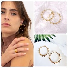 Dotted Gold Hoop Earrings Boho Gift Bohemian Elegant Minimalist Jewelry Gift NEW