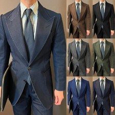 Denim Men's Suits 2Pcs Peak Lapel Blazer Single Breasted Casual Jackets Coat