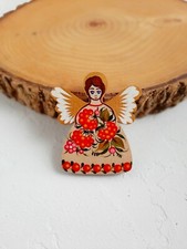 Ukrainian souvenir Handpainted wooden fridge magnet Petrykivka Petrikov Angel