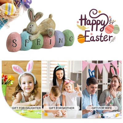 Happy Easter Bunny Eggs Table Decor Ornam ents Cute Rabbit Statue Spring G1Q9