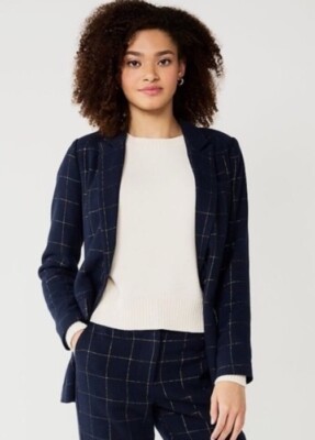 NWT Draper James RSVP 2XL Navy Blue and Gold metallic Plaid Blazer Jacket