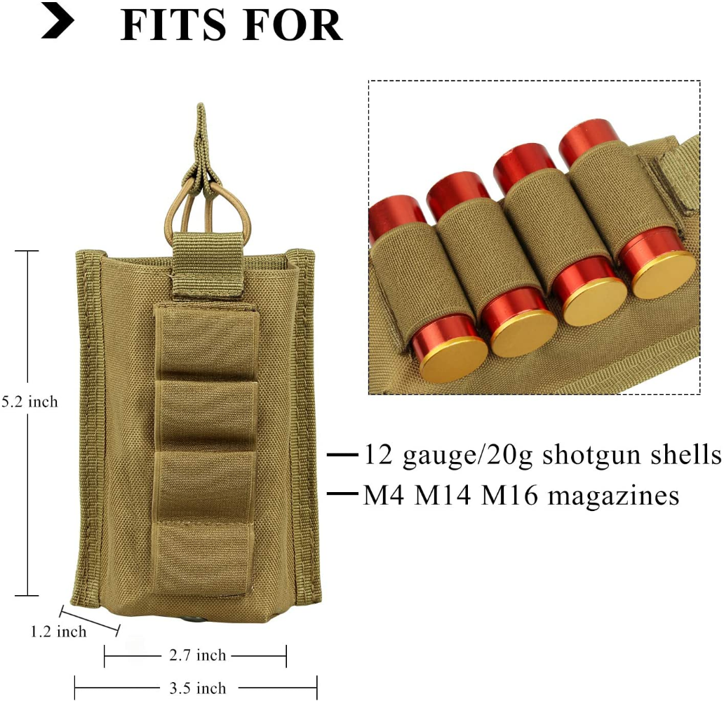 Tarnnetz Molle Mag Pouch avec 9mm et 5.56mm Rapide Pochette de Magazines Bag Set pour Tactique CS Jeu Militaire Chasse Paintball Tan