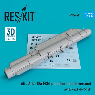 ResKit RS72-0411 1:72 AN / ALQ-184 ECM Pod Short Length Version A10,F4G,F16,C130