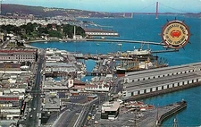 Chrome Postcard CA O269 Birds Eye San Francisco Fishermans Wharf Golden Gate 