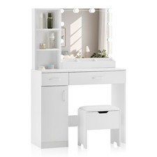 LED Mirror Dressing Table Makeup Vanity Desk With Stool & 2 Drawers cabinet