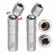 14mm & 16mm Thin Wall Magnetic Swivel Spark Plug Socket 12-Point Removal Tool