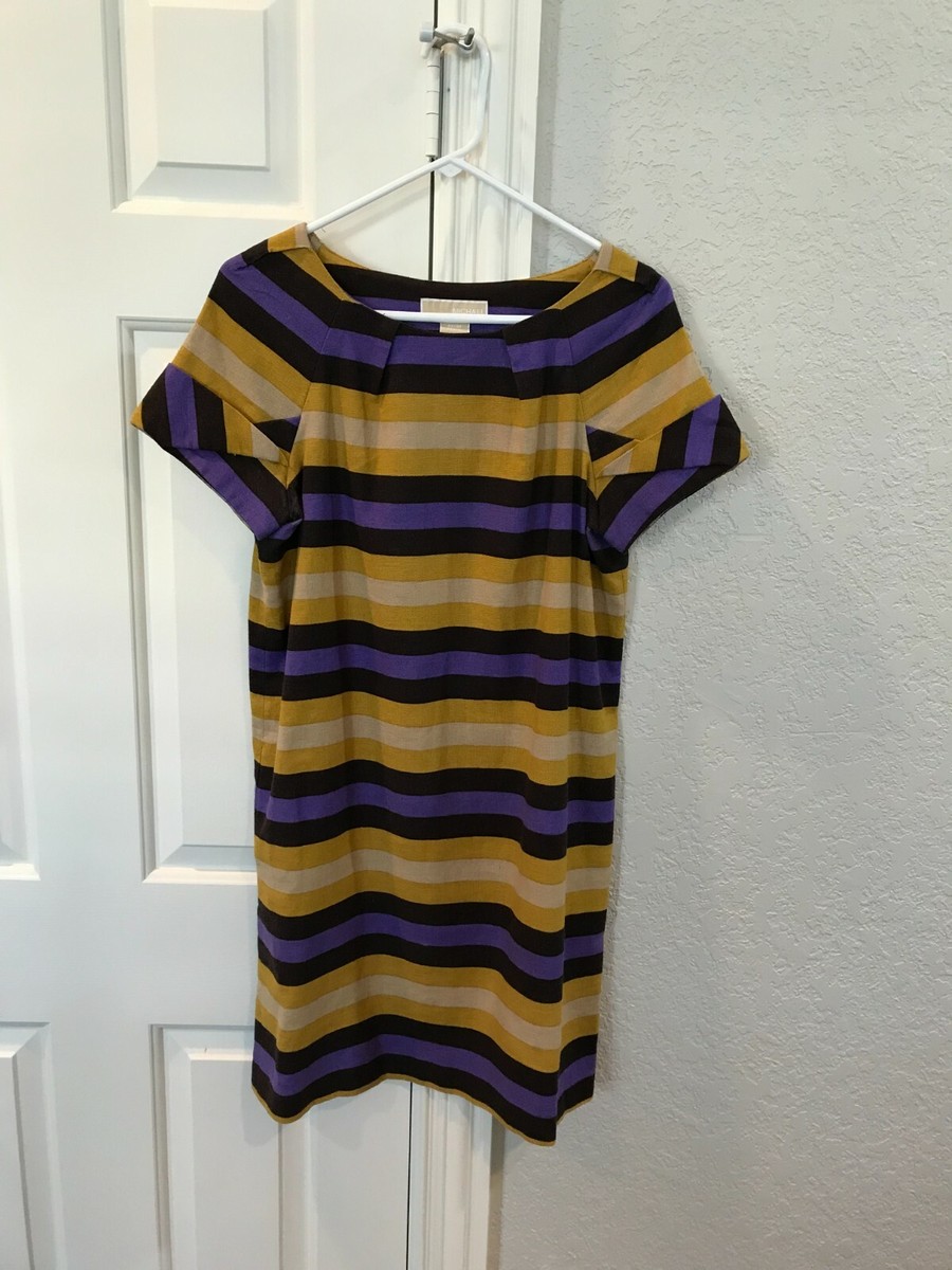 Michael Kors Linen Blend Striped Dress pockets Medium Mod Shift