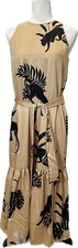 NWOT Ann Taylor Jungle Tie Waist Midi Dress In Whiskey Cream Small $189