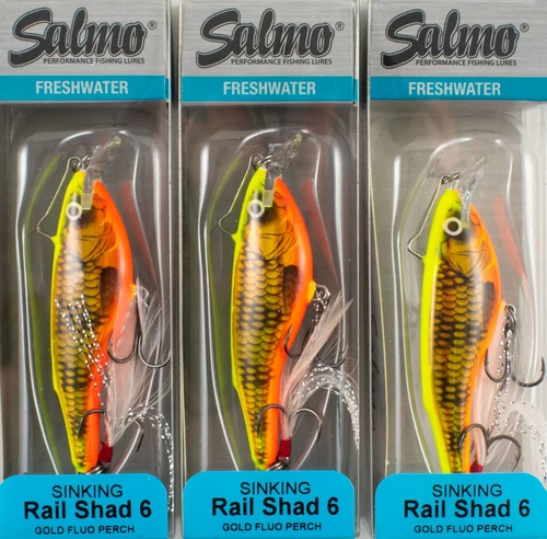 (LOT OF 3) SALMO RAIL SHAD 6 SINKING 1/2OZ QRB039 GOLD FLUO PERCH B7384