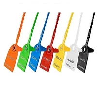 100 Plastic Security Tag Pull Seals Tug Tight Drum 12" 18" Serial Blue Yellow