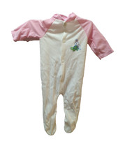 Kent vintage baby sleeper pjs Small 0-3 months white nylon pink w/ cat turtle