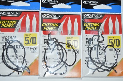 3 packs owner cutting point hook extra wide gap plus 5/0 5139-151 black chrome
