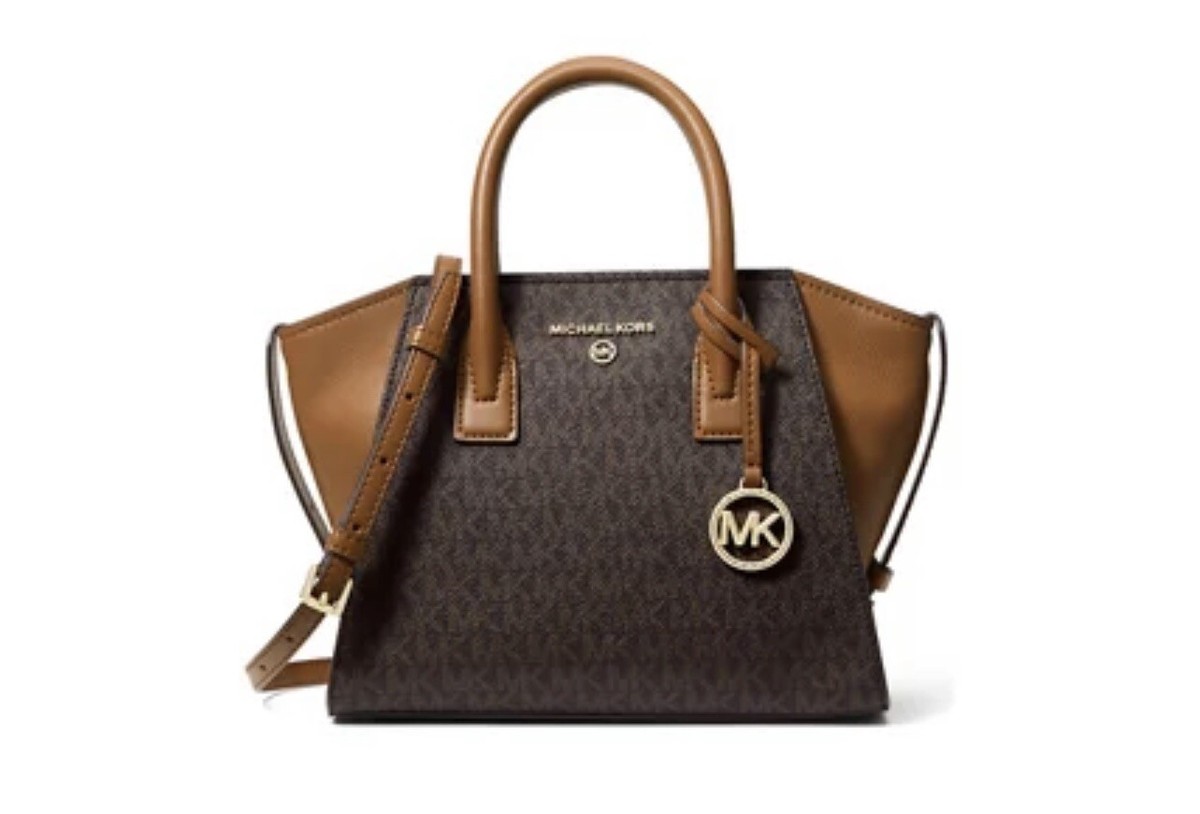 MICHAEL KORS Avril Small Logo Top-Zip in Classic Brown/Acorn
