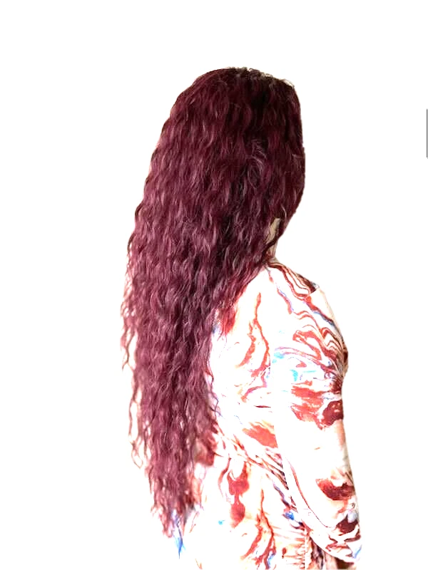 20in long, burgundy, uncut lace front wig with a middle part and wavy style - Image 2 of 4