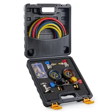 OMT AC Manifold Gauge Set w 4 Hoses for R410a R22 R134a Refrigeration Charging