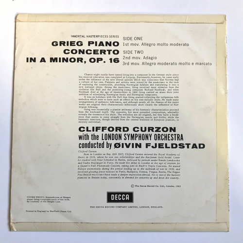 Decca SWL 8012 Grieg Piano Concerto Clifford Curzon Fjeldstad LSO 10" WBG ED1 - Picture 2 of 6