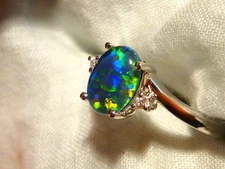 Opal Ring Ladies Sterling Silver 925 & CZ,8x6mm Oval Shape Triplet. item 100597