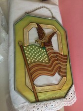 American Flag Eagle Sun Catcher Made In USA 10”x7” With chain Stain Glass