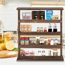 Wood Spice Rack 4Tier Wall Hanging Kitchen Cabinet Organizer Display Shelf Stand