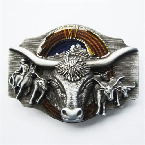 Vintage Style Enamel Longhorn Rodeo Bull Western Belt Buckle also Stock in US - Picture 7 of 7