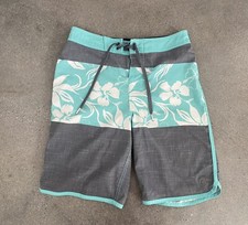 Hang Ten board shorts green and gray tropical flower design boys M 10-12