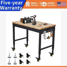 🔥48" Adjustable Workbench Heavy Duty Workstation 2000 LBS Load Capacity Casters