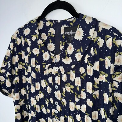 Positive Attitude Dress Size 10 Navy Floral Collared Maxi Daisy s Tie Back 70s