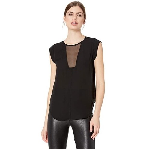 Blusa Top Rebecca Taylor Charlie Paneles Recortados Transparentes Seda 2 Azul Francés $288 - Imagen 8 de 11
