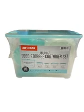 NIB AR+ Cook 100 Piece Blue Food Storage Container Set